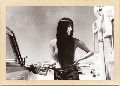 Chastity (Cher) pumps gas in a scene from the self-titled 1960s underground flick, “Chastity.”