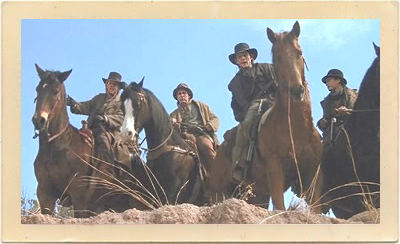 The cast of “Young Guns II” are on horseback in one of the remote shooting locations in the desert of Central New Mexico.